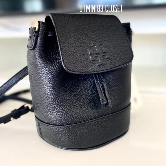 🏅🌈NEW🌈Tory Burch Thea Mini bucket backpack/shoulder bag/black/leather - Picture 13 of 14